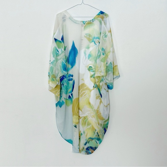NWT Chicos Woman S/M Sheer Floral Open Front Flowy Kimono Boho Resortwear - Picture 2 of 7